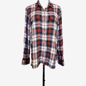 Chaps Denim Red Green  White Plaid Flannel Shirt XL Cotton Long Sleeve